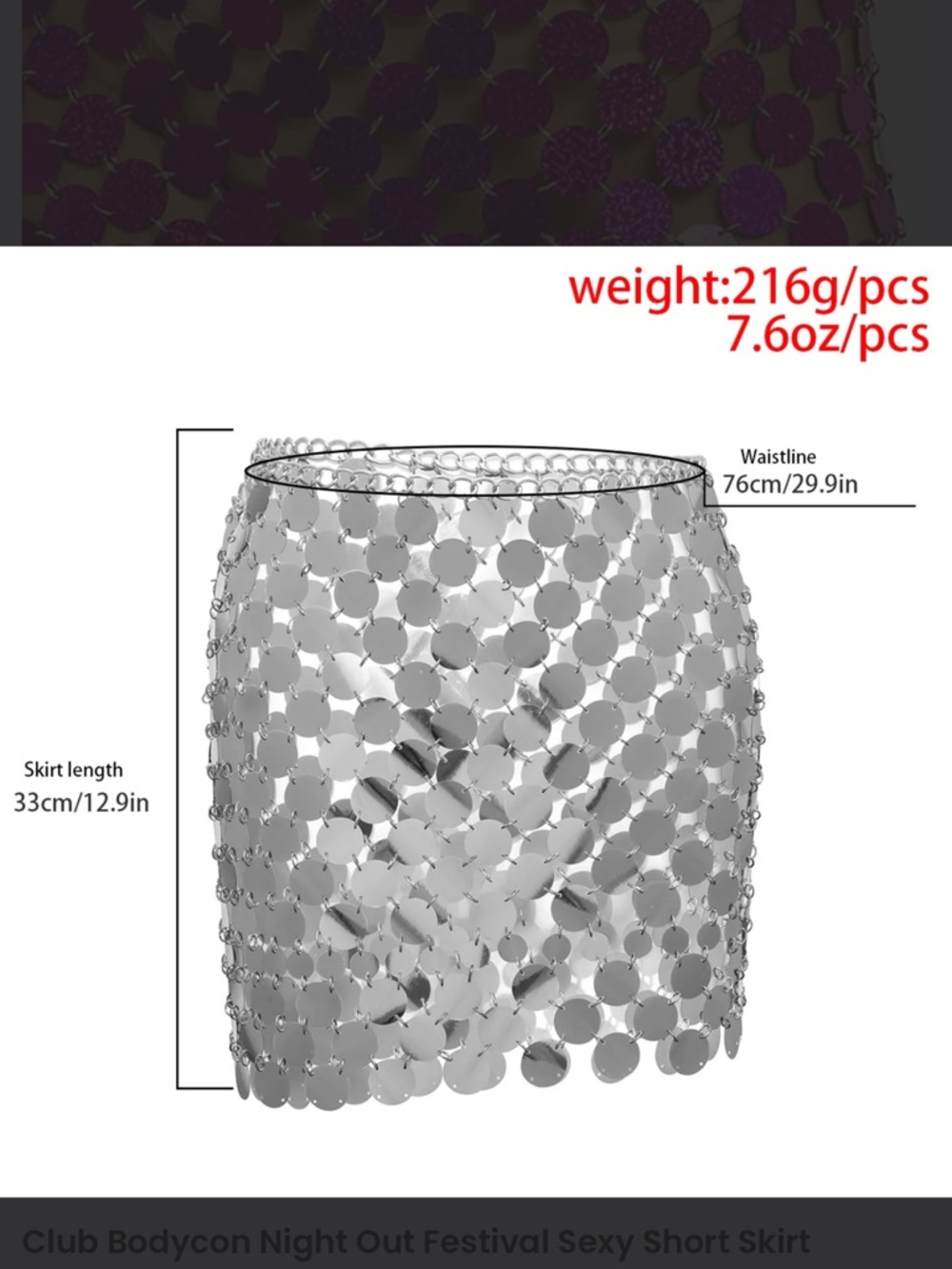 Metallic Disc Chainmail Mini Skirt - Silver - Picture 6 of 6